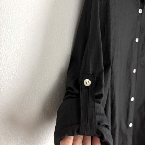 NWT KikiSol Womens M Black Floral Cotton Shirt Button Down Boho Resort Vacation - Picture 11 of 15